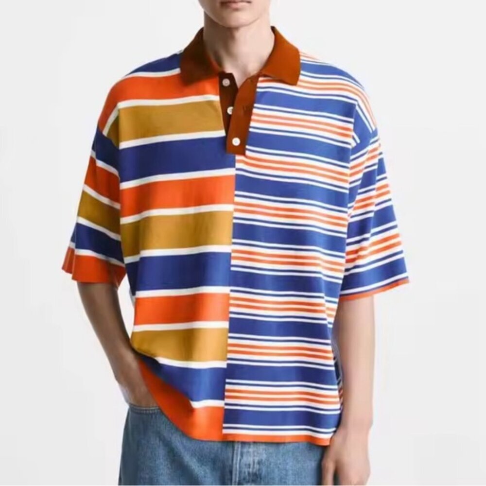 NWOT ZARA Knitwear Custom‎ Polo Shirt Striped Multicolor 3166/423 Size LARGE